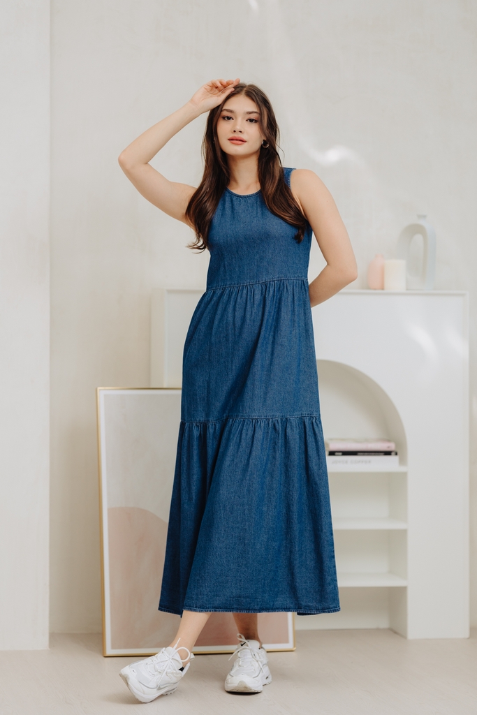 Lindsay Tiered Denim Maxi Dress
