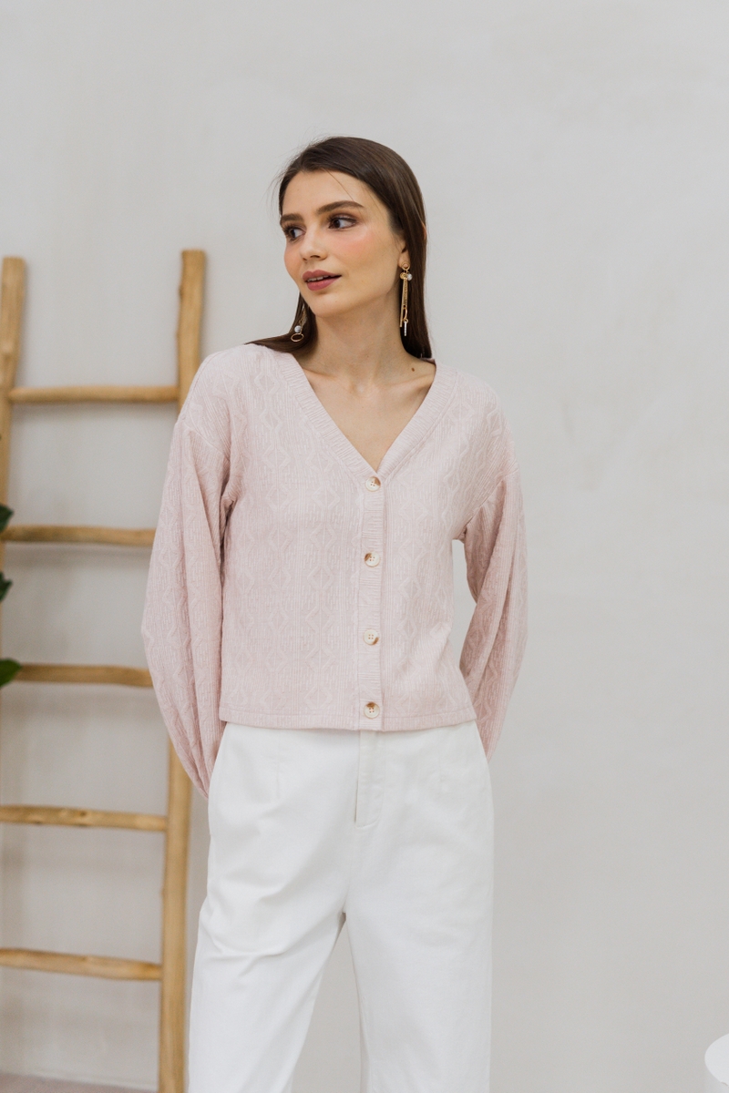 Shailene Button Knit Cardigan in Blush Pink