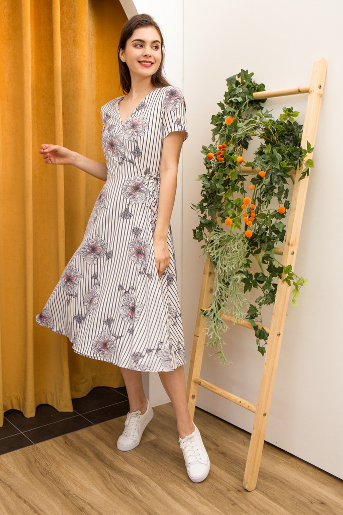 Striped floral dress clearance