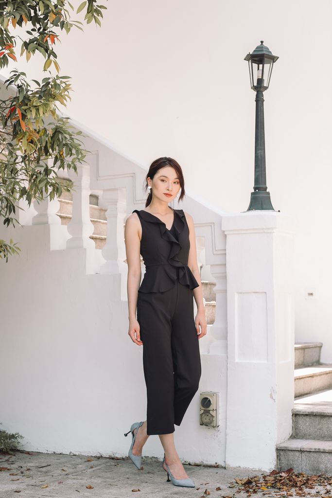 Black peplum jumpsuit Clearance