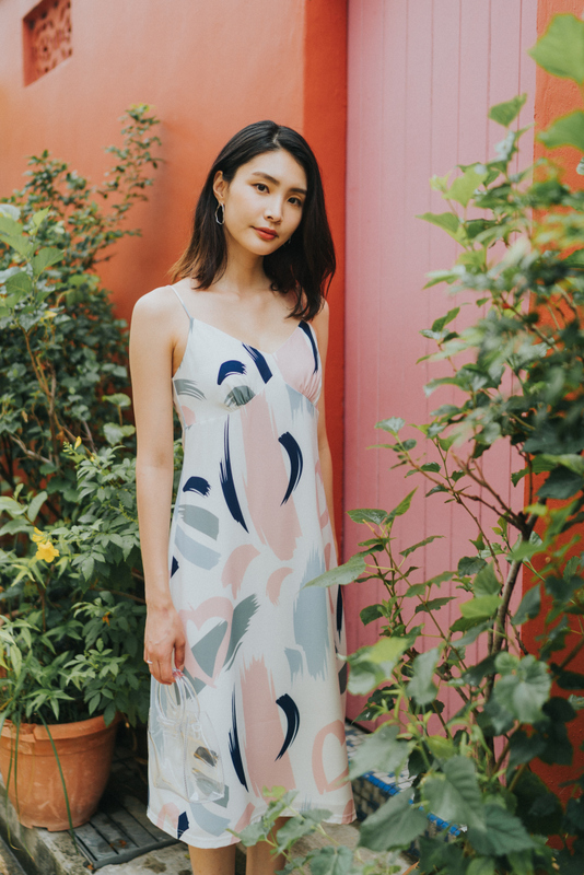 navy slip midi dress