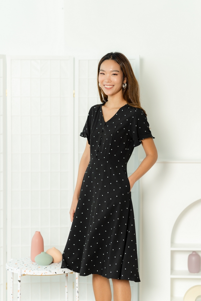 midi black polka dot dress