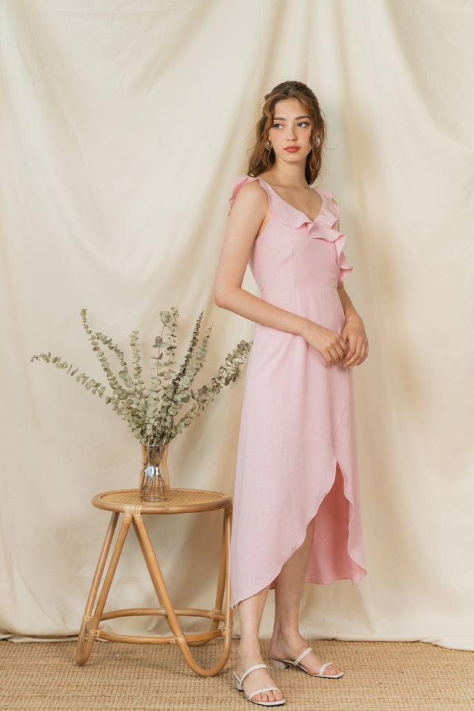 pink dress midi with sleeves